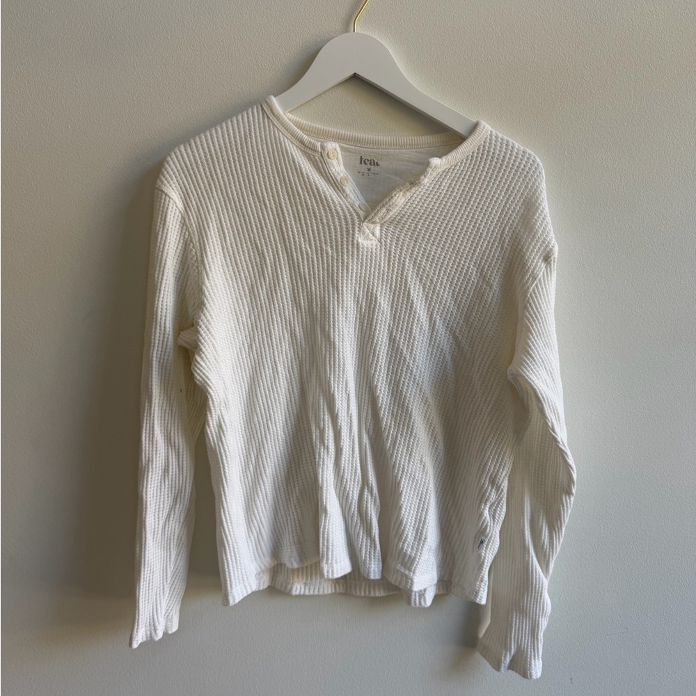 Feat Waffle Knit Long Sleeve Henley Shirt, Medium
